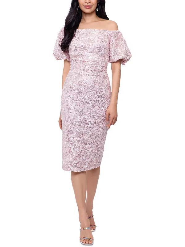 Womens Sequined Midi Cocktail And Party Dress
